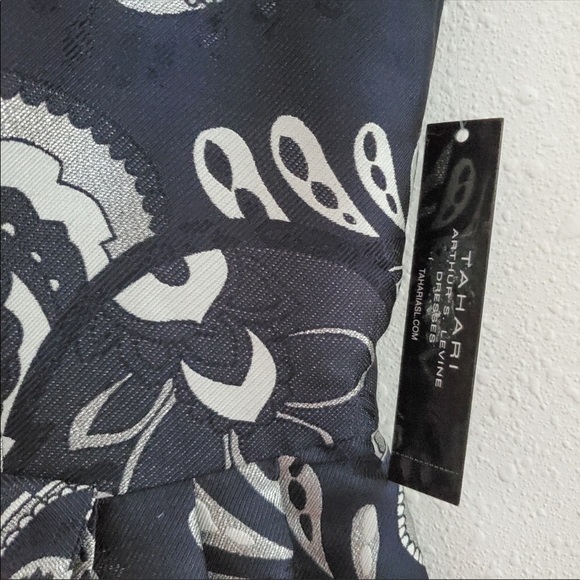 NWT Tahari ASL Navy Silver Paisley Brocade Dress - Picture 3 of 9
